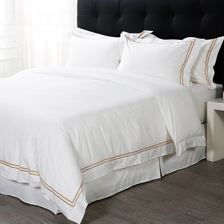 300 Thread Count Embroidered Two Lines Sheets Luxury Hotel Bed Sheets
