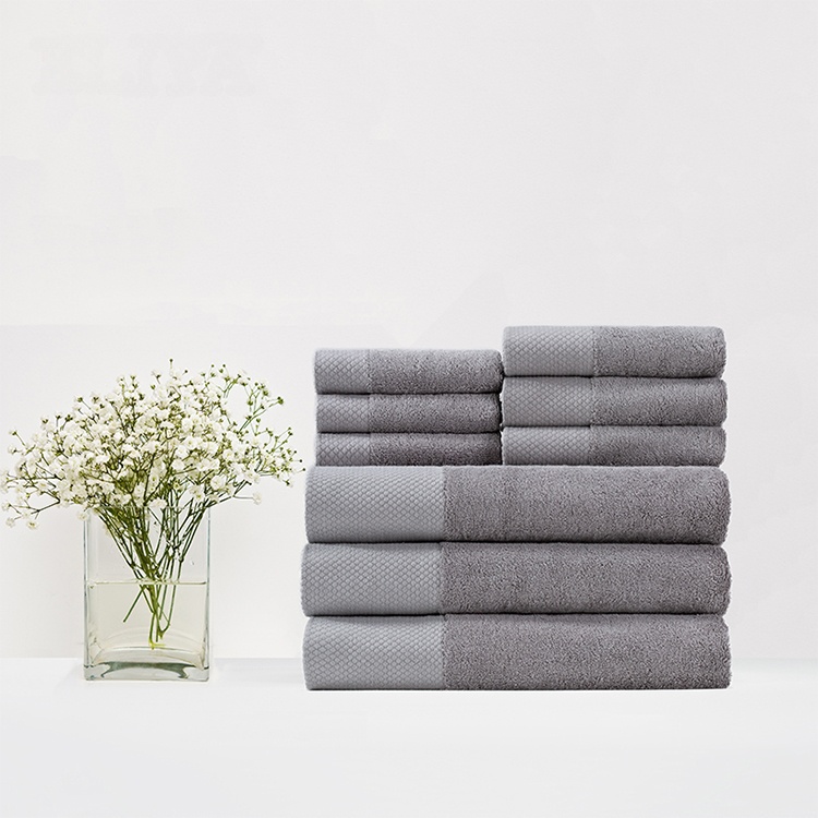 Ready To Ship 3pcs Cotton Five Star Dobby Border White Face Hand Bath Towel Set