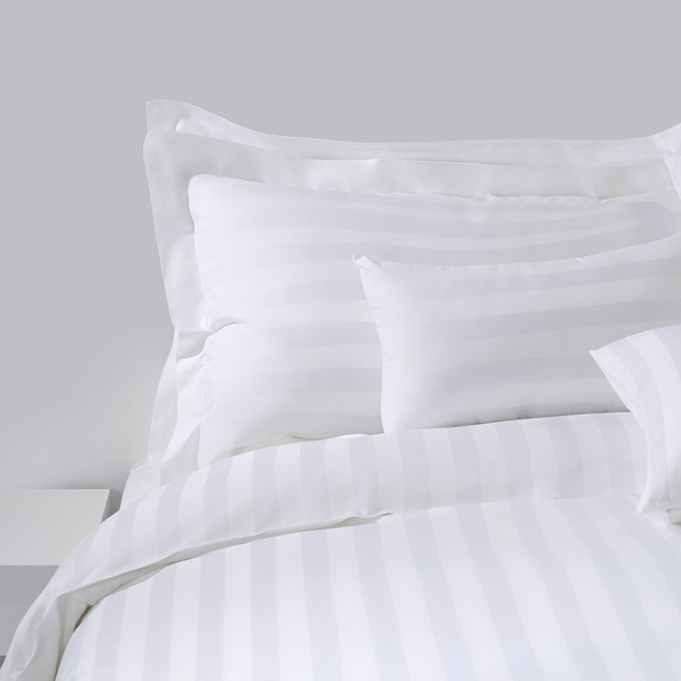 Plain White 6080S 100% Cotton 3cm Stripe Hotel Bedroom Bedding Sheet Set