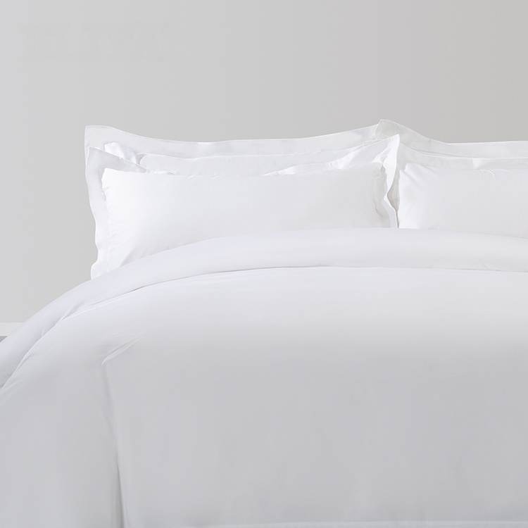 High Quality Plain White 6080S 400TC 100% Cotton Sateen Hotel Bedroom Bedding Sheet Set