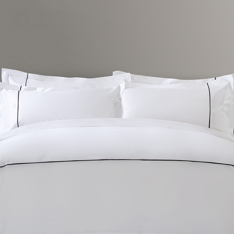 Plain White 6080s Pure Cotton False Piping Hotel Bedroom Bedding Sheet Set
