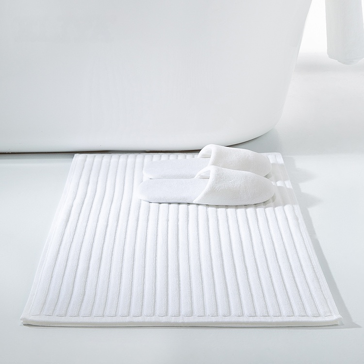 Supply Hotel Bathroom White Cotton Soft Non Slip Jacquard Floor Bath Mat