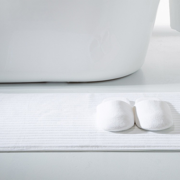 Supply Hotel Bathroom White Cotton Soft Non Slip Jacquard Floor Bath Mat