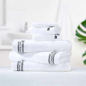 Customized Cotton Five Star Hotel Dobby Border Bath Towel Embroidered Blue Logo