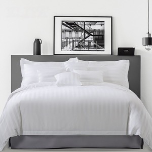 Plain White 6080S 100% Cotton 3cm Stripe Hotel Bedroom Bedding Sheet Set