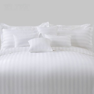 Plain White 6080S 100% Cotton 3cm Stripe Hotel Bedroom Bedding Sheet Set