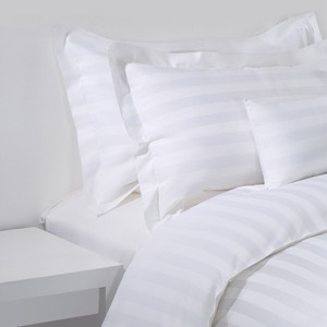 Plain White 6080S 100% Cotton 3cm Stripe Hotel Bedroom Bedding Sheet Set