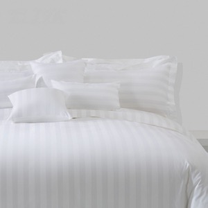 Plain White 6080S 100% Cotton 3cm Stripe Hotel Bedroom Bedding Sheet Set