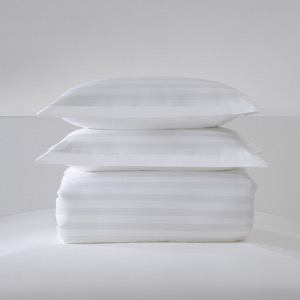 Plain White 6080S 100% Cotton 3cm Stripe Hotel Bedroom Bedding Sheet Set