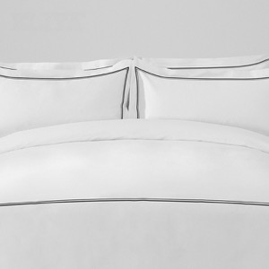 Hotel 100% Cotton White 400TC Bedding Sheet Set Black Double-Line Embroidered Duvet Cover
