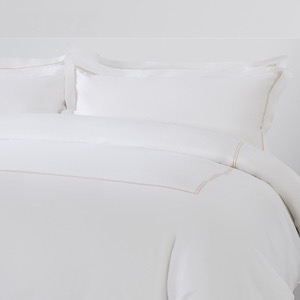 Luxury 100% Cotton Bedding Sheet Set Golden Double-Line Embroidered Duvet Cover