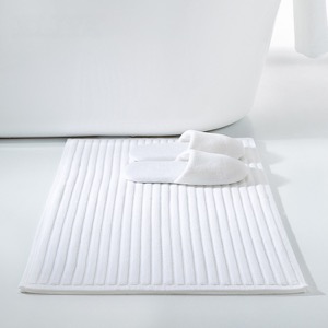 Supply Hotel Bathroom White Cotton Soft Non Slip Jacquard Floor Bath Mat