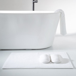 Supply Hotel Bathroom White Cotton Soft Non Slip Jacquard Floor Bath Mat