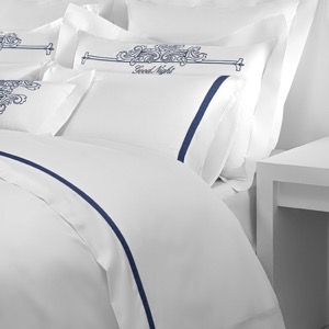 Blue Embroidery 100% Cotton Hotel Bedding Set logo Luxury 5 Star Hotel Bed Sheet Set Wholesale