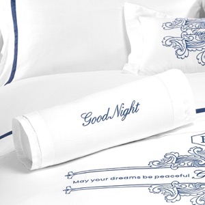 Blue Embroidery 100% Cotton Hotel Bedding Set logo Luxury 5 Star Hotel Bed Sheet Set Wholesale